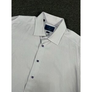 David Donahue Trim Dress Shirt Mens 17.5-34/35 Purple Geometric Print Cotton L/S